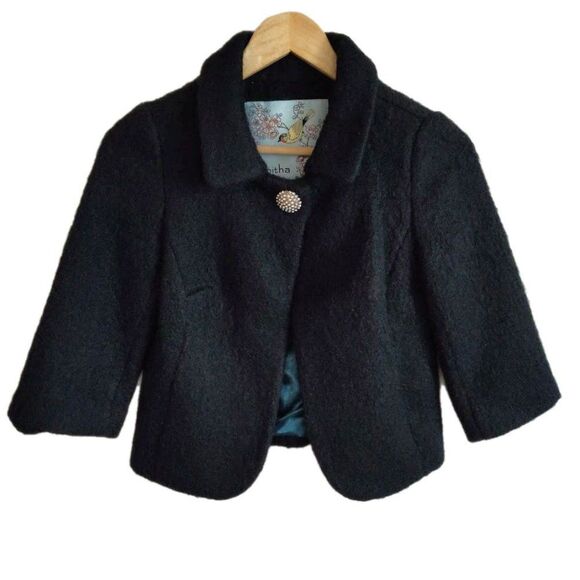 Anthropologie Tabitha Knit Jacket Cropped Mohair Fuzzy Rhinestone Evening Size 0 - Picture 1 of 10